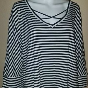 Striped 3/4 Sleeve Criss Cross Tunic with Cuff
